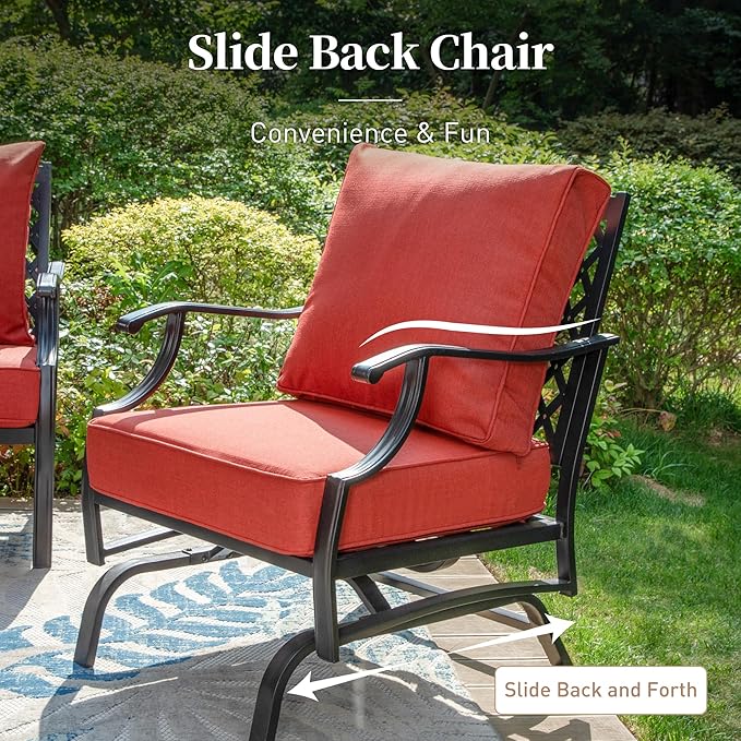 Metal Outdoor Rocker Patio Chairs Set of 2 with 5.75" Extra Thick Cushion, 2 Piece High Back Rocker Patio Chairs All Weather Outdoor Furniture Seating for Deck Balcony Porch, Rust Red