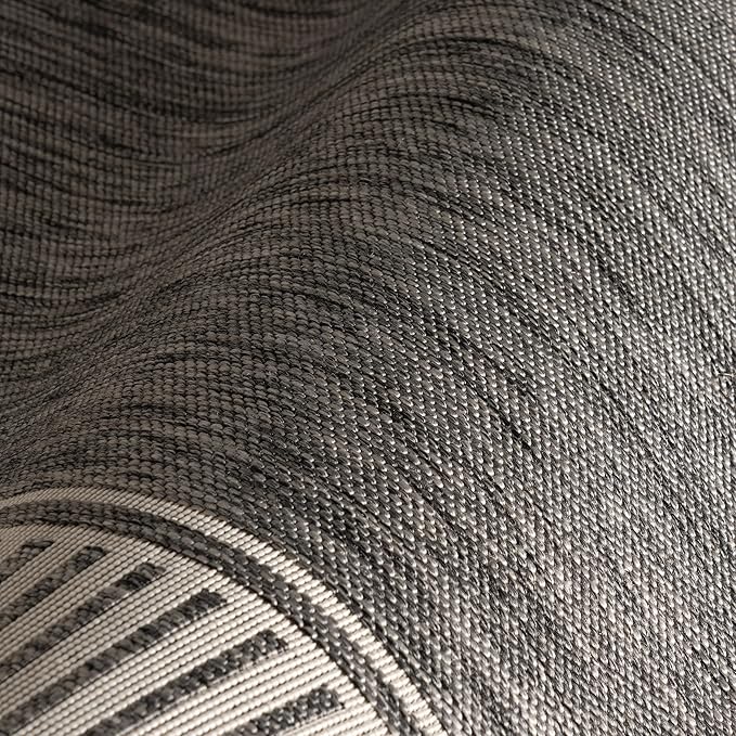 nuLOOM 6' 7" x 9' Outdoor Area Rug, Casual Design with Striped Border, Stain Resistant, Highly Durable, for Patio, Balcony, Bedroom, Living Room, Dining Room, Bathroom, Steel