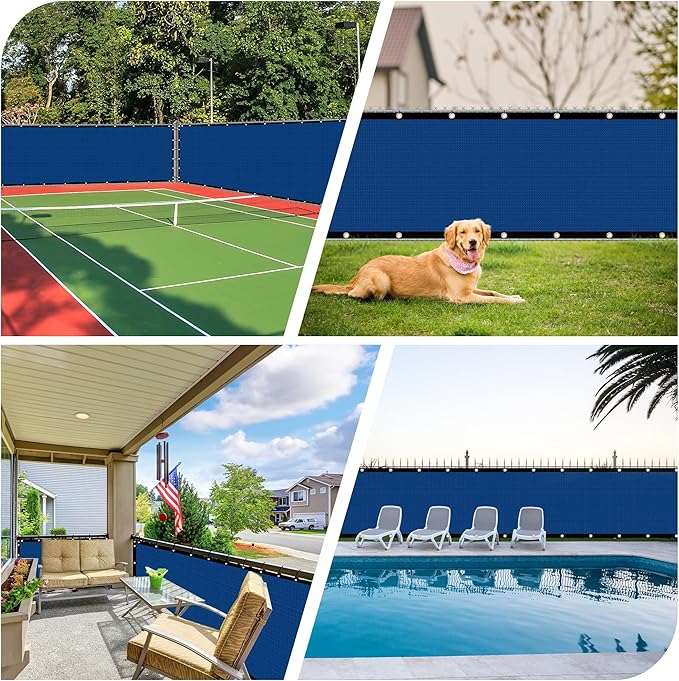 iCover 5x12ft Fence Privacy Screen, Heavy Duty Fencing Panels Screens, Outdoor Shade Cloth Mesh Barrier, Reinforced Bindings and Brass Grommets, Cable Zip Ties Included, Blue