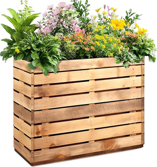 Tall Metal Planter, 12" W×24" H Large Rectangular Planter Box for Outdoor or Indoor, All-Weather Durable Plant Box with Drainage Holes & Removable Shelf for Patio, Porch, Garden, Trees, Flowers