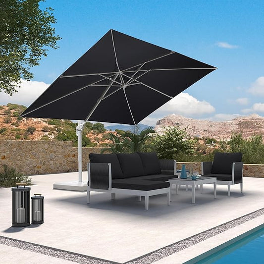 PURPLE LEAF 9' × 11.5' Patio Umbrella White Cantilever Umbrella Aluminum Square Outdoor Offset Umbrella Hanging Windproof with 360° Rotation for Garden Deck Pool, Grey