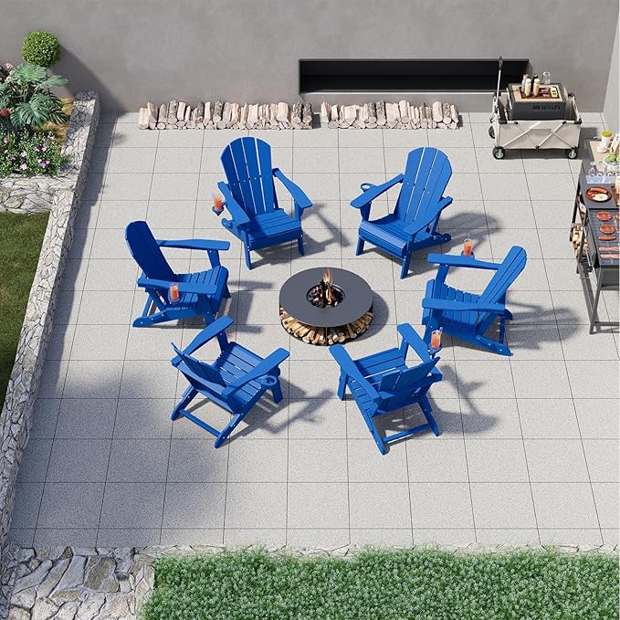 Folding Adirondack Chair, HDPE All-Weather Patio Chairs for Outdoor, Patio, Lawn, Garden, Backyard Deck, Fire Pit - Navy Blue