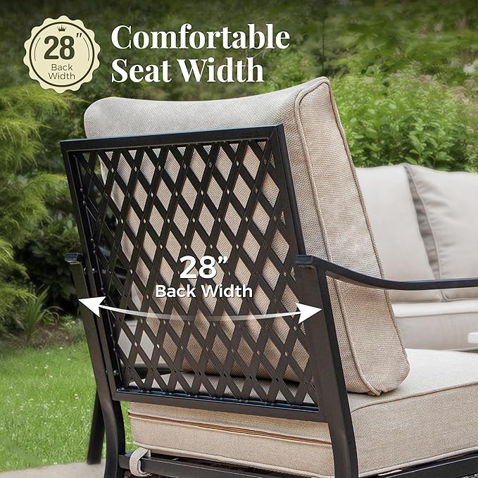 Outdoor Patio Swivel Sofa Chairs Set of 2 Steel Frame Porch Furniture with Deep Seating and 5.75" Cushions for Lawn Backyard Deck, Beige