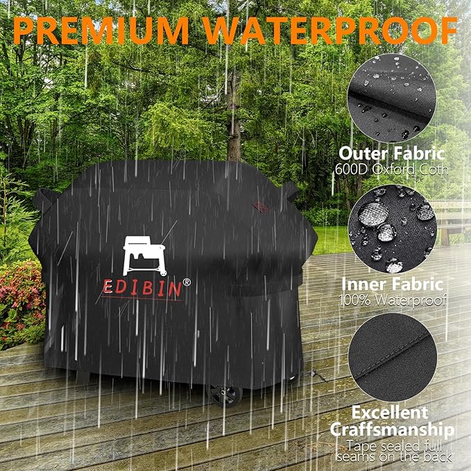 Grill Cover for Traeger Grills Woodridge Electric Wood Pellet Grill, BAC761 Woodridge Grill Cover for Traeger TFB86MLH, 600D Heavy Duty Waterproof Full Length Cover, 52" L x 27" W x 46" H