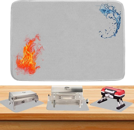 Gray 25x19.5 Inchs Heat Resistant Mat for Outdoor Grill Table,Fireproof Under Blackstone Griddle BBQ Mat,Air Fryer Mat,Indoor Fireplace Mat, Protect Your Table and Grill Table（0.04in Thickness）