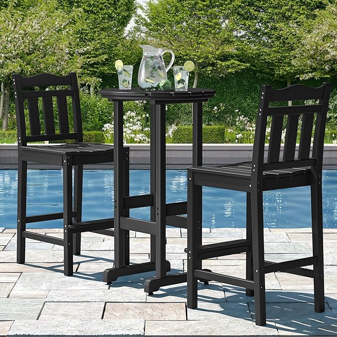 nalone Outdoor Bar Stool, HDPE Tall Adirondack Chair Bar Chair, Weather Resistance Bar Height Chairs for Balcony, Garden, Yard, Backyard (Black, Bar Chair)