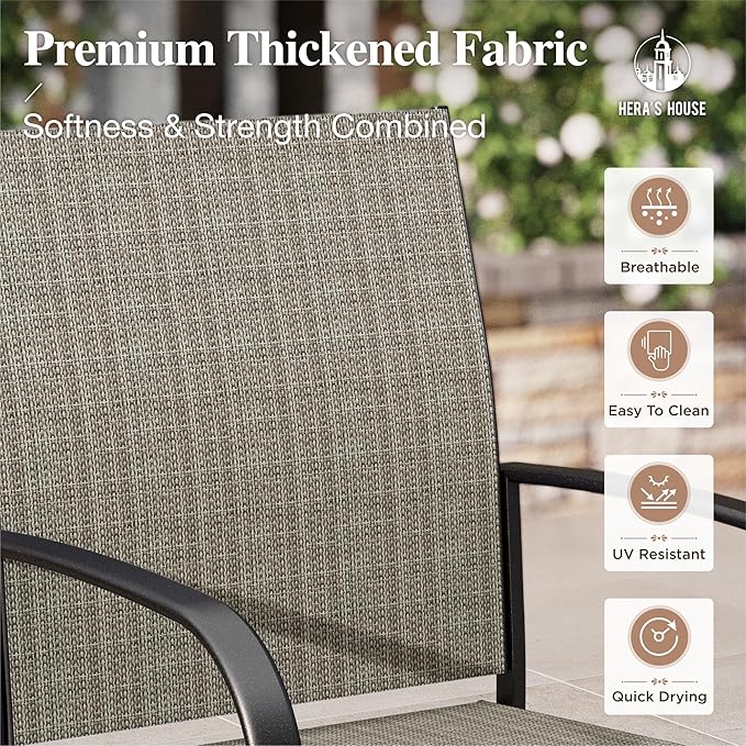 HERA'S HOUSE Patio Dining Chairs Set of 4, 36" Textilene Fabric Outdoor Chairs with Wrought Iron Metal Frame Support 350lbs for Garden Lawn Backyard Deck, Brown