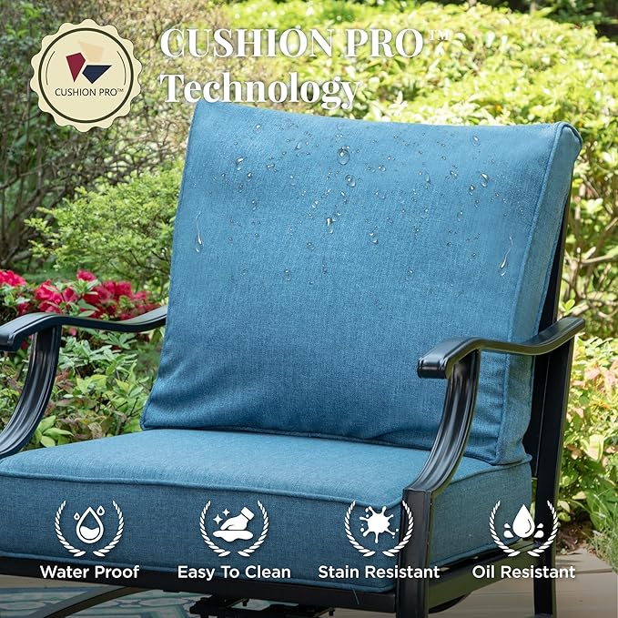 Patio Furniture Set 7 pcs, Outdoor Patio Furniture, 3-Seat Sofa, 2 Single Chairs, 2 Rocking Chairs, 2 Ottomans and 5.75" Extra Thick Cushion, Conversation Set for Deck,Navy Blue