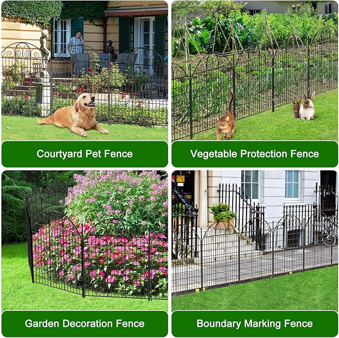 5 Panels No Dig Decorative Garden Fence with Gate, 36 in(H) X 12ft(L) Outdoor Dog Fence Animal Barrier, Rustproof Metal Wire Tall Garden Fencing for Dogs, Rabbits, and Yard Patio Temporary