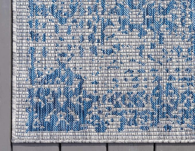 Unique Loom Outdoor Traditional Collection Area Rug - Timeworn (10' x 13' 1" Rectangle, Blue/ Gray)