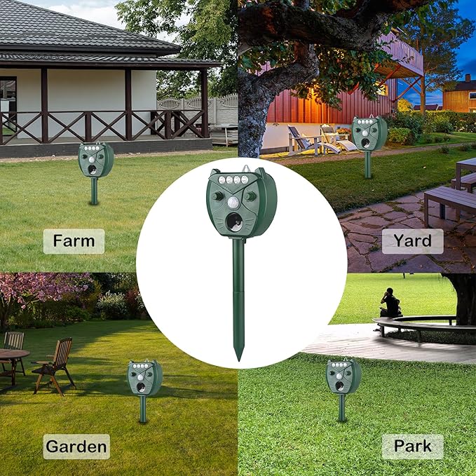 Ultrasonic Animal Repellent Outdoor, Solar Powered Deer Squirrel Skunk Rabbit Rodent Dog Deterrents Animal Repeller for Garden Farm Outdoor, Animal Deterrent with Motion Detection Waterproof for Yard