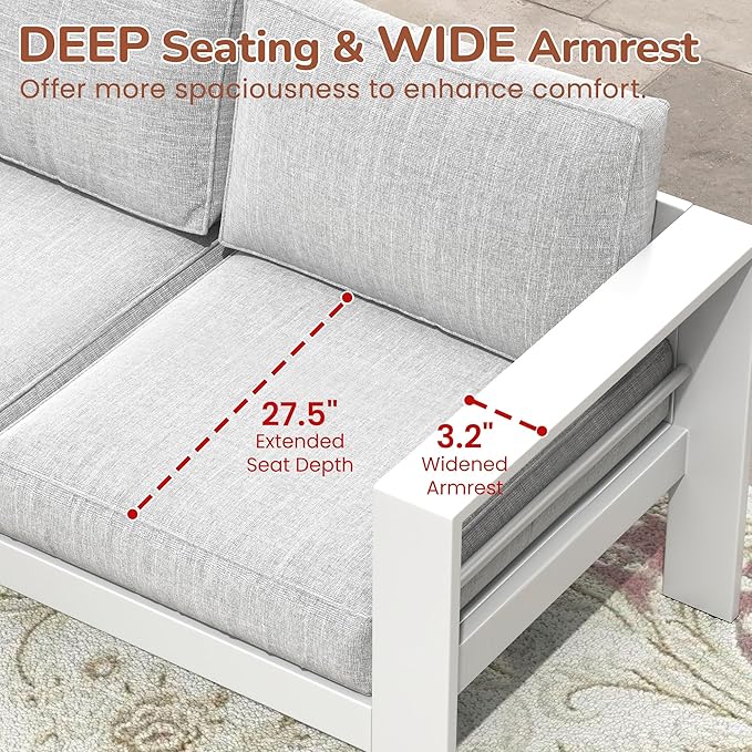 Solaste Aluminum Patio Furniture Set with 55 inch Fire Pit Table, 5 Piece Metal Outdoor Furniture with Water-Resistant Cushions, Modern Patio Conversation Set for Balcony, Front Porch, and Backyard
