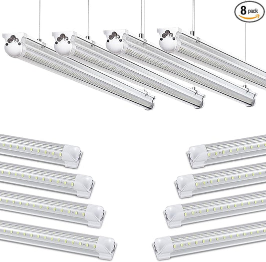 8Pack 8FT LED Shop Light Garage Light,100W 5000K Daylight Color 15500LM Super Bright,Hanging or Surface Mount,Plug and Play,Linkable T8 LED Tube Lights for Garage,Warehouse, Workshop