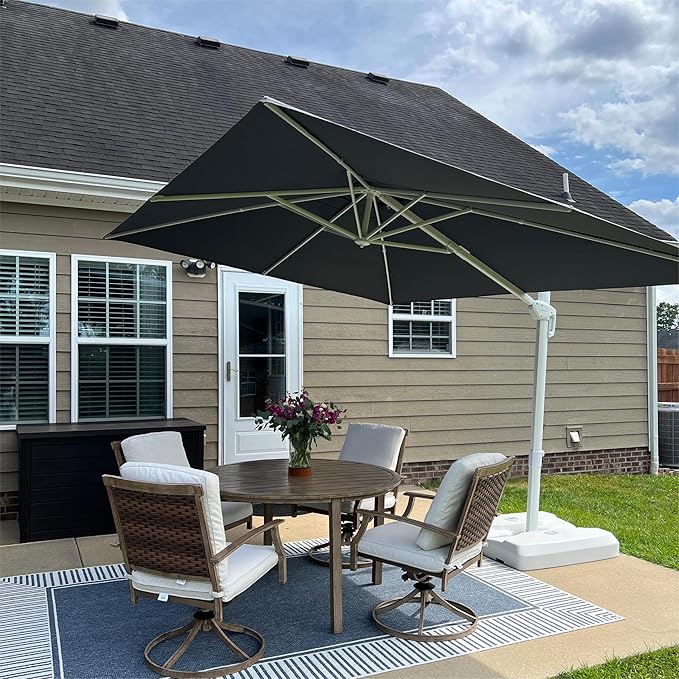PURPLE LEAF 10' × 13' Patio Umbrella White Cantilever Umbrella Aluminum Square Outdoor Offset Umbrella Hanging Windproof with 360° Rotation for Garden Deck Pool, Grey
