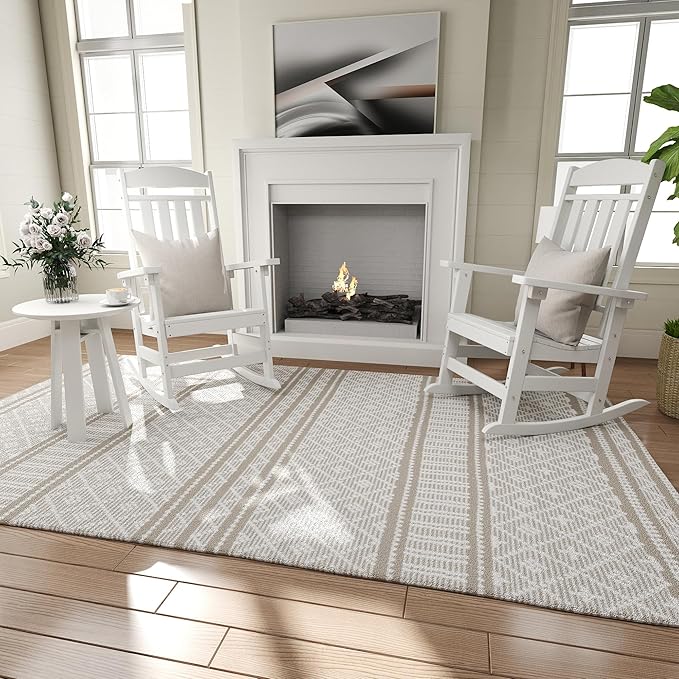 Outdoor Rocking Chairs Set of 6, Oversized High Back Patio Rocking Chairs, All Weather Porch Rocking Chairs for Outside. White