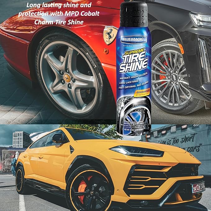 MPD Cobalt Shine Deluxe Auto Tire Shine – 15 oz Aerosol | High Gloss, Long-Lasting Car Wheel Protection, Fast Drying for Detailing, No Sling, (Pack 1)