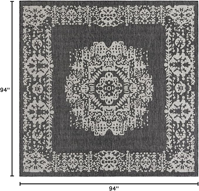 Unique Loom Outdoor Traditional Collection Area Rug - Timeworn (7' 10" Square Charcoal Gray/Gray)