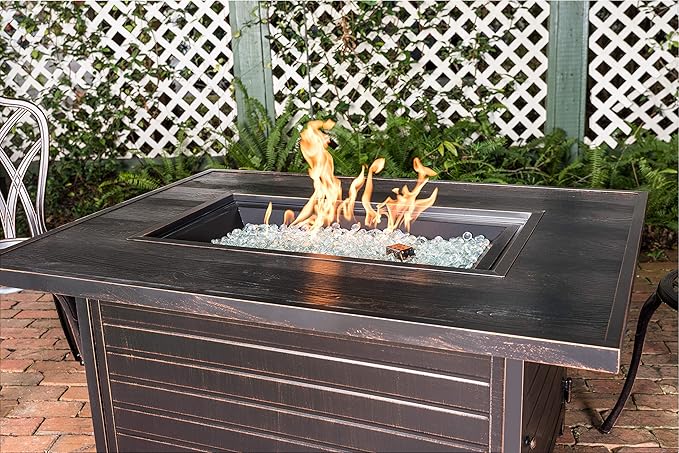 Fire Sense 62734 Sawyer Aluminum Convertible Gas Fire Pit Table 55,000 BTU Multi-Functional Outdoor Firepit with Fire Bowl Lid, Nylon Cover & Clear Fire Glass - Bronze Finish - Rectangular 48"
