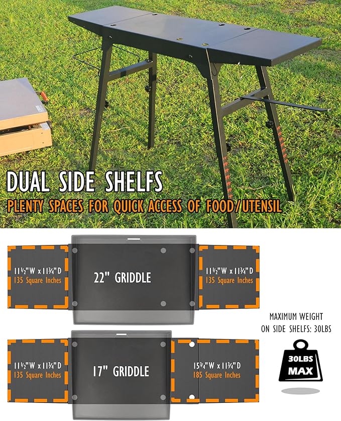 Upgraded Griddle Stand for Blackstone 22”/17”, Portable Blackstone Stand with Adjustable Legs, Side shelfs, Tool Hooks, Garbage Bag Holder & Paper Towel Holder, Grill Stand for Outdoor Cooking/Camping