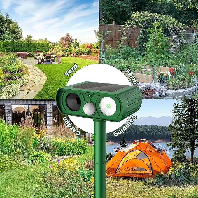 Animal Deterrent Devices Outdoor, Solar Animal Repeller with Motion Sensor Animal Repeller to Repel Cat, Deer, Squirrel, Rabbit, Dog, Skunk (Green - 2 Pack) Model12