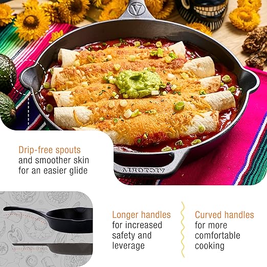 Victoria 10-Inch Day of the Dead La Catrina Cast Iron Skillet, Dia de los Muertos Seasoned Cast Iron Frying Pan with Long Handle, Made in Colombia