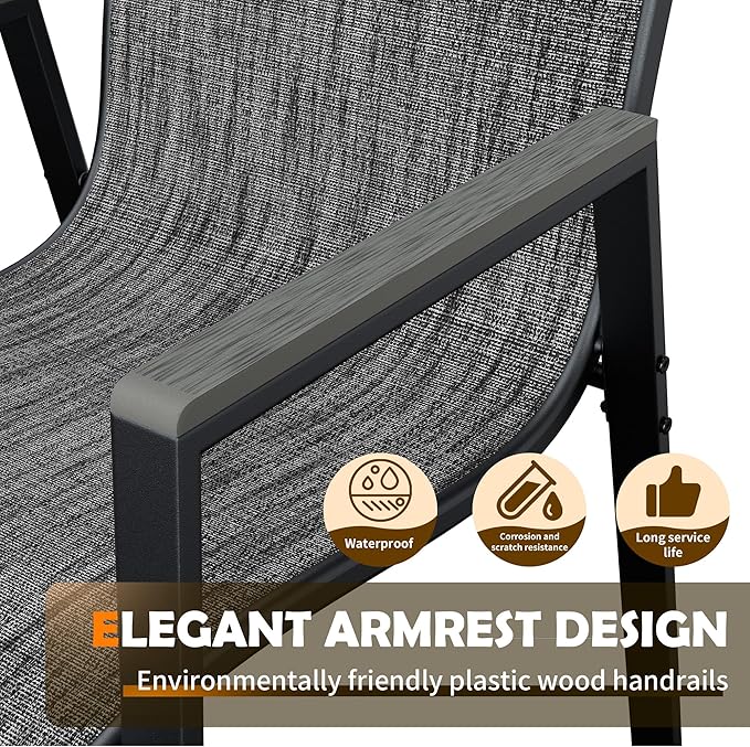 UDPATIO Patio Chairs Set of 4, Outdoor Stackable Chairs with All Weather Breathable Textilene, High Back Metal Frame for Lawn Garden Backyard Deck, Dark Grey