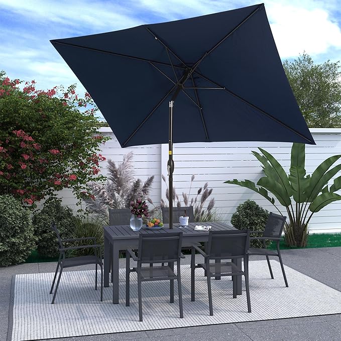 SUNVIVI OUTDOOR Patio Umbrella, Rectangular Patio Umbrella, Metal Pole Square Outdoor Umbrella with Crank and Push Button Tilt, Large Outdoor Umbrella with Polyester Canopy