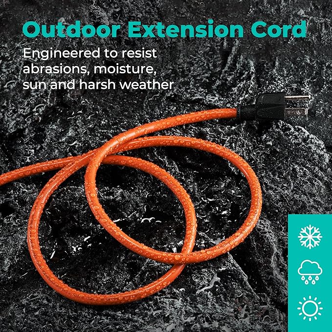 KMC 75ft Outdoor Extension Cord, 75-Foot 16/3 Weatherproof Indoor/Outdoor Extension Cable, Flexible SJTW 16-Gauge 100% Copper Wire, Durable Vinyl Jacket, UL/ETL Certified, 10A 1250W, Orange