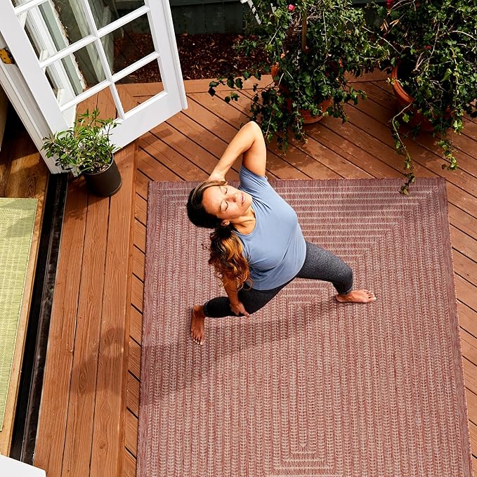 Adiva Rugs Outdoor Indoor Area Rug, Weather Resistant, Easy to Clean, Stain Resistant Floor Mat for Dining Room, Backyard, Deck, Patio (Copper Weiss, 10' x 14')