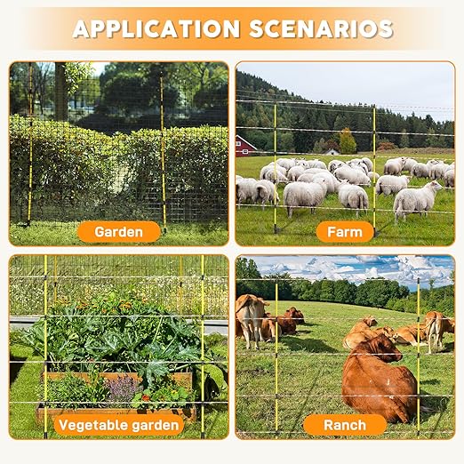 48 Inch / 4 Ft Fiberglass Step-in Electric Fence Posts – 5 Clips, Holds Wire, Poly Tape, and Poly Rope, Livestock Control | Lightweight, Anti-Rotation