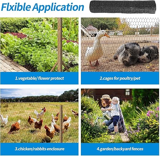 1/2 Inch Black Wire Mesh Roll - 36'' x 50' Chicken Wire Fence, 21 Gauge Hardware Cloth Poultry Netting for Garden/Animal Barrier/Rabbit/Floral/Chicken Coop/DIY Projects