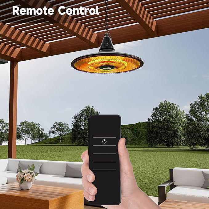 Ceiling Electric Outdoor Heater Wall-Mounted Hanging Patio 1500W Infrared Carbon Fiber Tube Heating Wall Heater for Gazebo, Balcony (Black - Circular Heating)