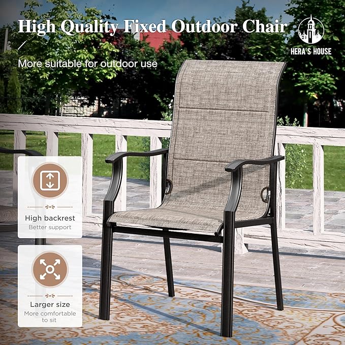 HERA'S HOUSE 7 PCS Patio Dining Set, Outdoor Dining Set for 6, 6 x All Weather High Back Padded Dining Chair, 1 x 63 Rectangular Large Wood Like Dining Table for Lawn Garden