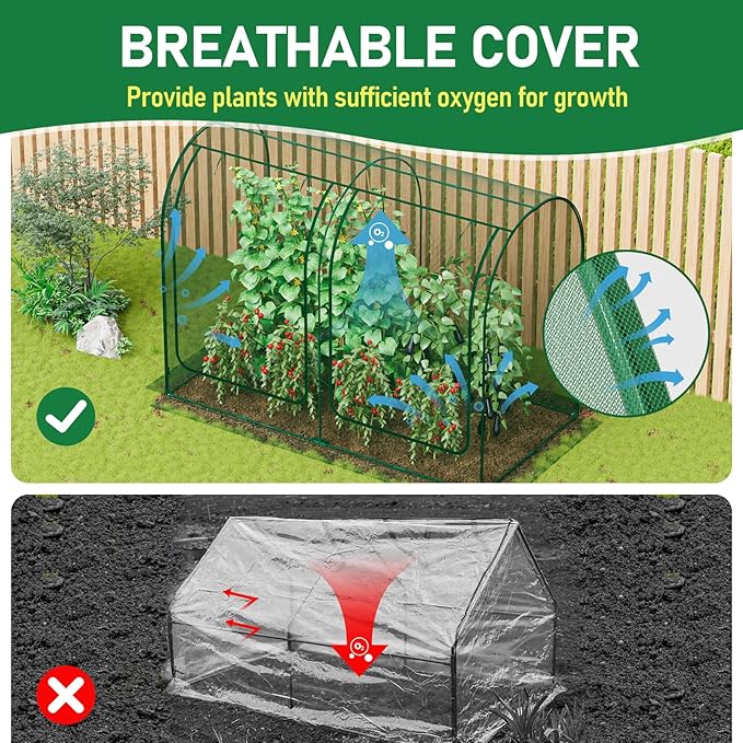 SPECILITE 98x49x72in Garden Plant Netting Mesh Cover for Raised Bed with Roll-up Zipper Door for Vegetables Fruits, Large Tunnel Gardening Net, Green