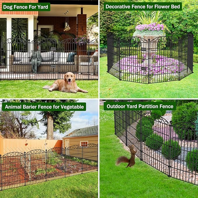 24 Panel Garden Fence - 36 in (H) x 48 ft (L) 23 Panels + 1 Gate, No Dig Rustproof Metal Tall Animal Barrier for Dogs Rabbits, Decorative Outdoor Border for Yard, Patio, and Flower Beds