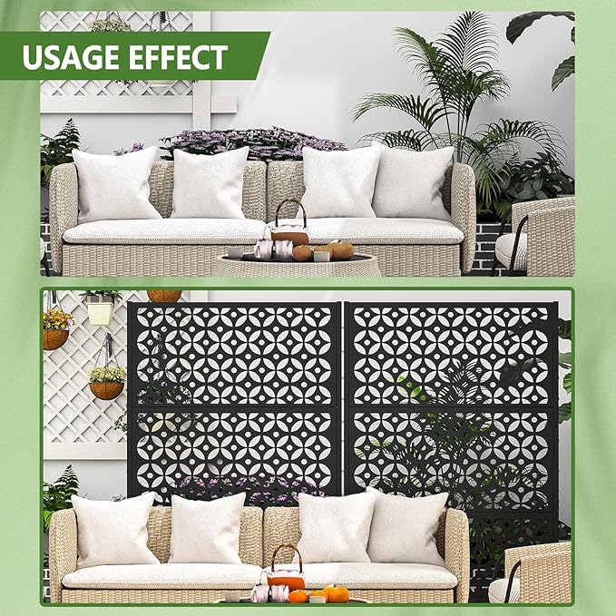 72" H×45" W Metal Privacy Screen Outdoor Privacy Screen Freestanding, Outdoor Privacy Screens and Panels, Decorative Privacy Fence with Expansion Screws and Ground Nails for Patio Lawn Deck.