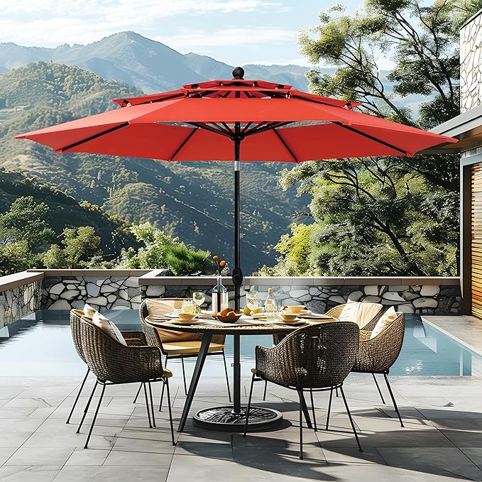 Sophia & William 10ft 3 Tier Auto-tilt Patio Umbrella, Outdoor Double Vented Umbrella with Crank, Orange Red