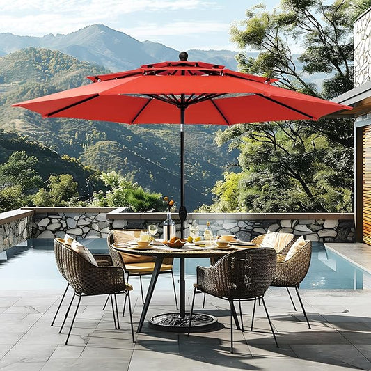 Sophia & William 10ft 3 Tier Auto-tilt Patio Umbrella, Outdoor Double Vented Umbrella with Crank, Orange Red