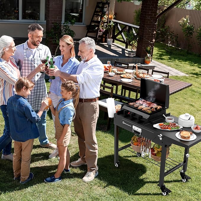 WARMOUNTS Foldable Grill Cart Outdoor with Wheels, Portable Outdoor Grill Table with Storage, Movable Stand Fits 17''/22'' Tabletop Grill, 400 Lbs Weight, for Camping, BBQ