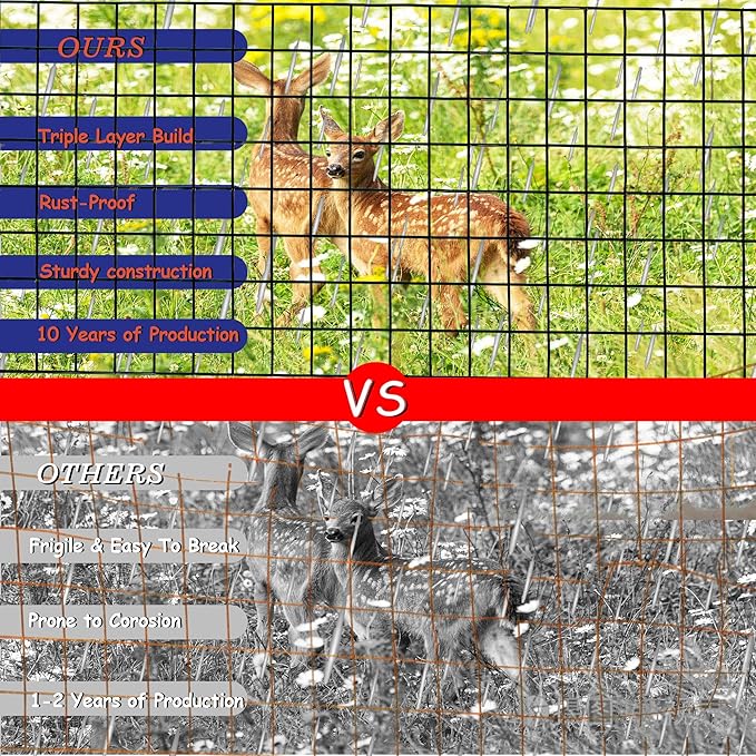 Black Metal Garden Fence, 72inch(H) x 100ft(L), 2 inch x 3 inch,14GA 2/3/4/5/6 Ft Tall Chicken Wire PVC Coated Welded Wire Mesh Roll for Dogs Border Yard Vegetable Plant Protection Poultry Netting