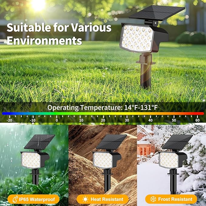 Solar Spot Lights Outdoor Waterproof Adjustable Solar Powered Landscape Lights for Yard 3 Long Time Lighting Modes Spotlights for Pathway Garden Outside Wall Pool Porch- 6 Pack, Warm White
