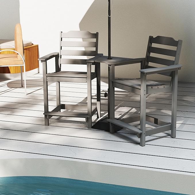 OTSUN Tall Adirondack Chair Set of 2, HDPE Counter-Height Balcony Chairs for Garden, Backyard, Poolside, Capacity 220LBS (2 PCS, Grey)