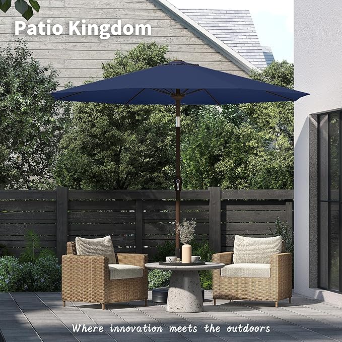 PatioKingdom 11FT Patio Umbrella,Outdoor Umbrella with Push Button Tilt and Crank,Market Table Umbrella with 8 Sturdy Fiberglass Ribs UV Protection(Navy, 11FT)