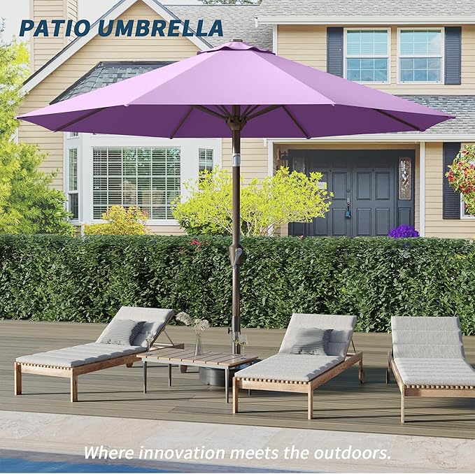 PatioKingdom 10FT Patio Umbrella with Push Button Tilt and Crank, Outdoor Market Umbrella with 8 Fiberglass Ribs, UV Protection Table Umbrella for Pool,Backyard,Garden,Deck(Taro Purple, 10FT)