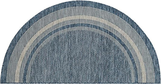 Unique Loom Outdoor Border Collection Area Rug - Soft Border (3' 1" x 6' 1" Hearth, Blue/ Ivory)