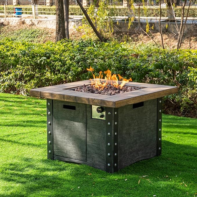 Afterglow Outdoor TerraFab Propane Fire Pit Table for Outside Patio Backyard Garden, Firepit Table with Weather Cover and Lava Rocks，50000 BTU，34.5”X34.5”X23.8”H, Black, CSA Certificated