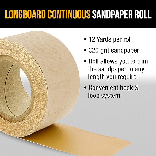 Dura-Gold Premium - 320 Grit Gold - Hook & Loop Backing Longboard Continuous Sandpaper Roll, 2-3/4" Wide, 12 Yards Long - For Automotive & Woodworking Air File Long Board Sanders, Hand Sanding Blocks