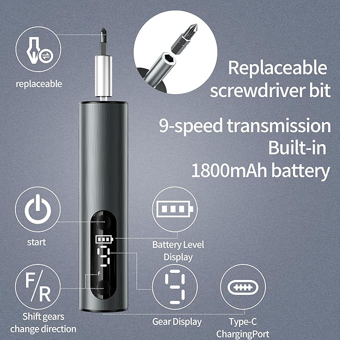 Multi-Functional Electric Screwdriver Set - Mini Drill w/Wireless Charging & Magnetic Bits, Perfect for Electronics, Home Appliances, Computers, Phones, Watches Repair & DIY (grey)