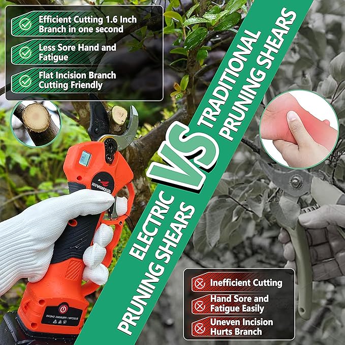 Cordless Electric Pole Pruning Shears,Suoxin 2-in-1 Handheld & Telescopic Tree Trimmer with 6.2FT Foldable Extension Pole, SK5 Blade,1.6" cutting diameter,LCD Display,2×4Ah Batteries for Garden Use