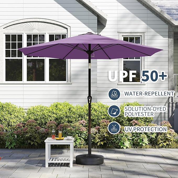 PatioKingdom 11FT Patio Umbrella,Outdoor Umbrella with Push Button Tilt and Crank,Market Table Umbrella with 8 Sturdy Fiberglass Ribs UV Protection(Taro Purple, 11FT)